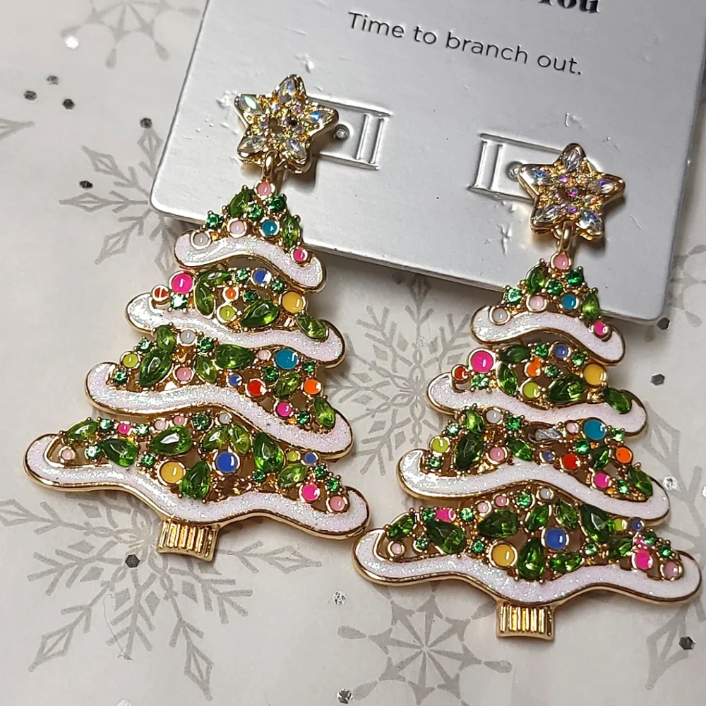 SUGARFIX by BaubleBar Pining For You Statement Earrings Pine Christmas Tree NWT